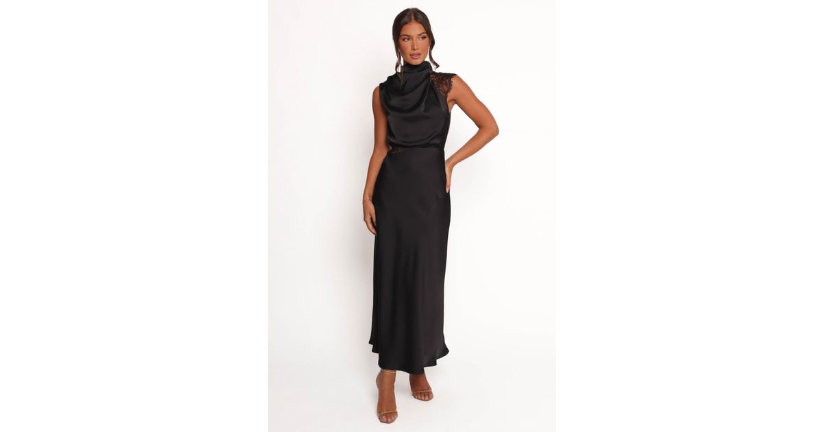 Petal & Pup Anabelle Halter Neck Lace Maxi Dress in Black