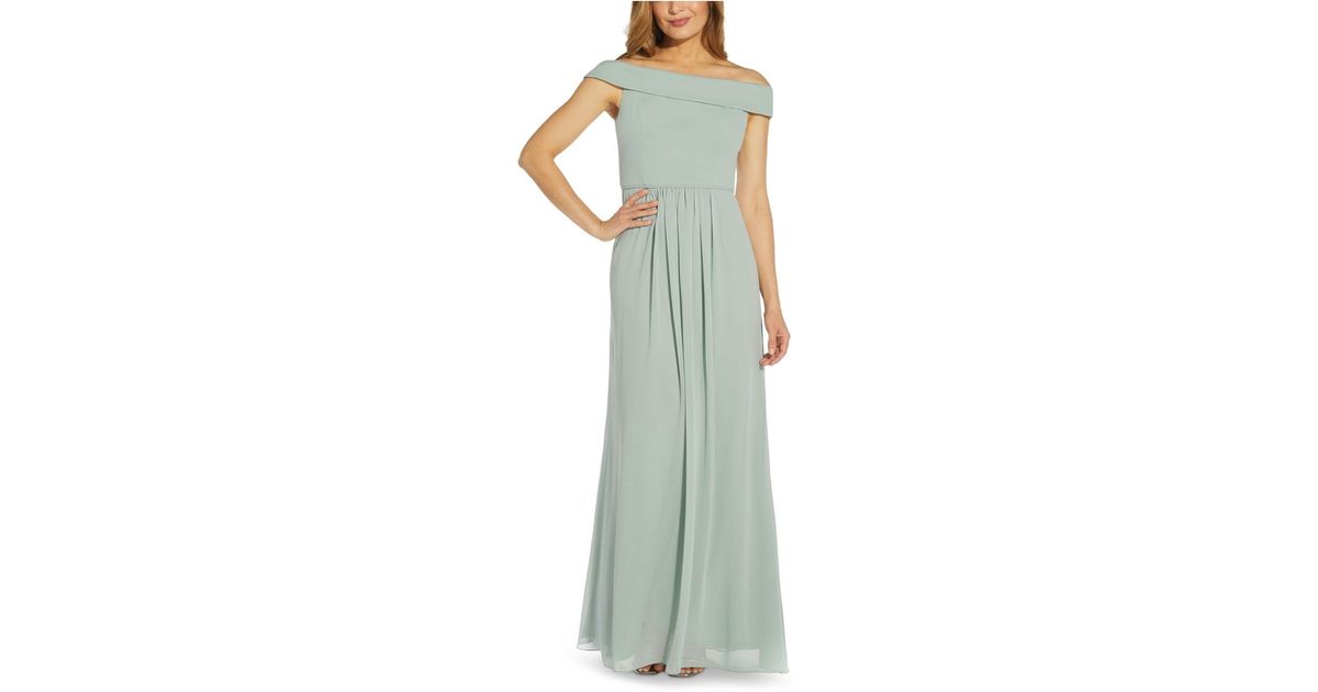 Adrianna Papell Off-the-shoulder Chiffon Gown in Green - Lyst