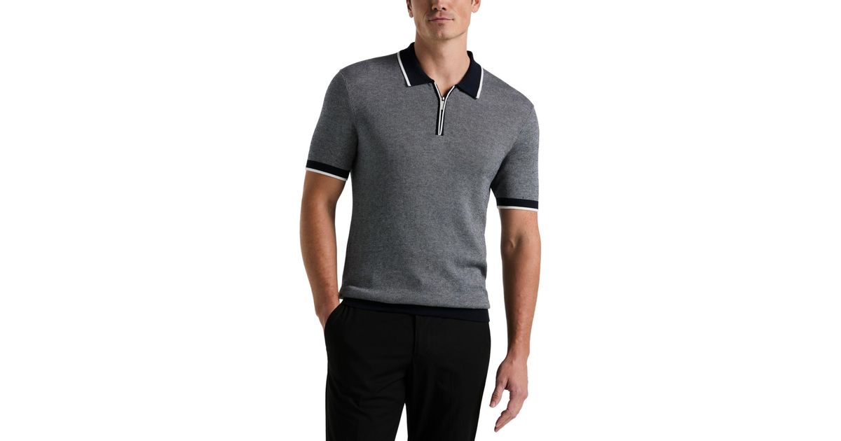 Perry Ellis Bi-color Stitch Quarter-zip Short Sleeve Polo Shirt in Gray ...