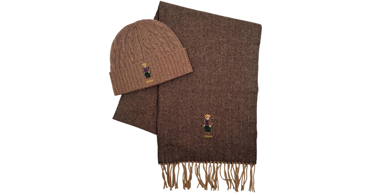 Polo Ralph Lauren Gents Bear Boxed Hat And Scarf Gift Set in Brown for Men Lyst