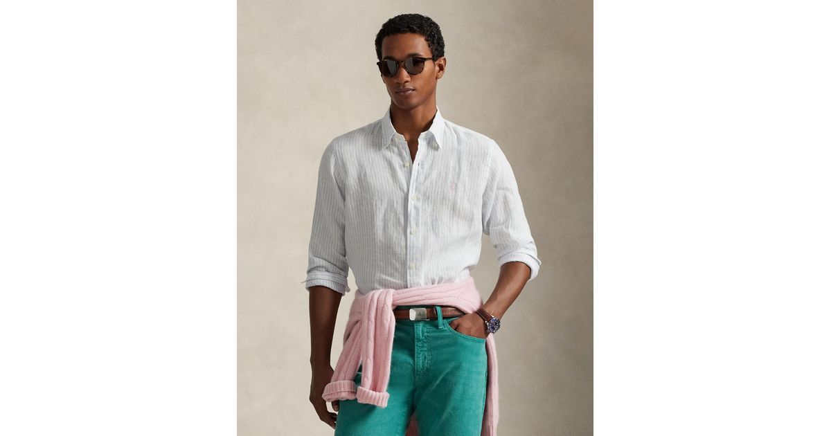 Polo Ralph Lauren Classic Fit Linen Shirt in Gray for Men | Lyst