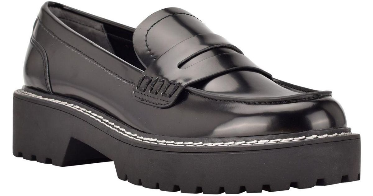 Calvin Klein Suzie Casual Lug Sole Loafers in Black | Lyst