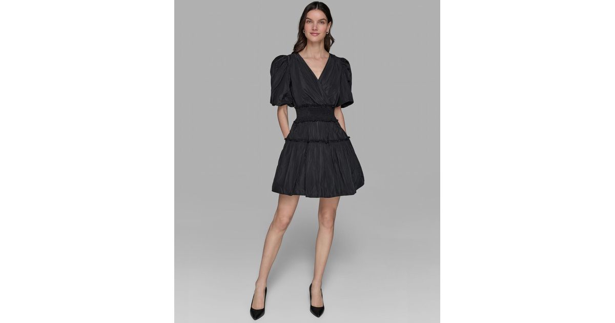 KARL LAGERFELD Short-sleeve Taffeta Fit & Flare Dress in Black | Lyst