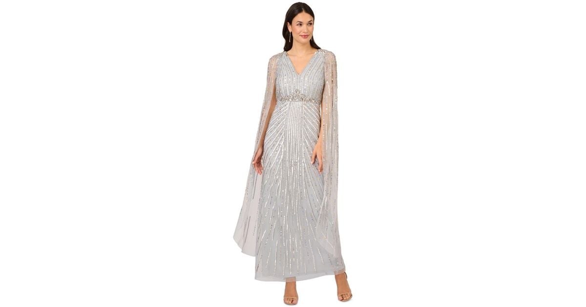 Adrianna Papell Beaded V neck Cape Gown in White Lyst