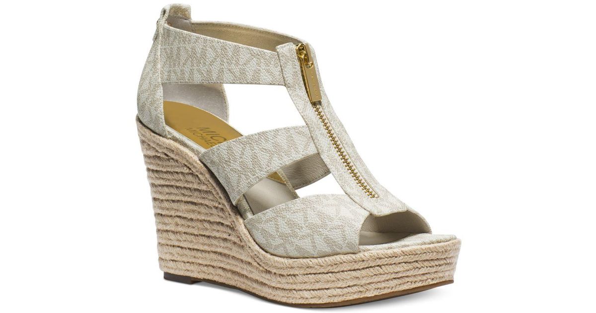 Michael Kors Leather Damita Platform Wedge Sandals in Vanilla (White) - Lyst