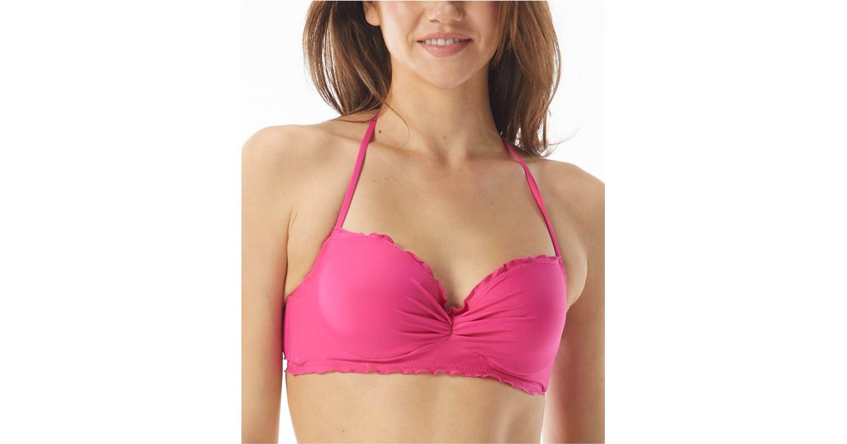 SUNDAZED Synthetic Solid Nixie Bra Sized Ruffle Edge Halter Bikini Top