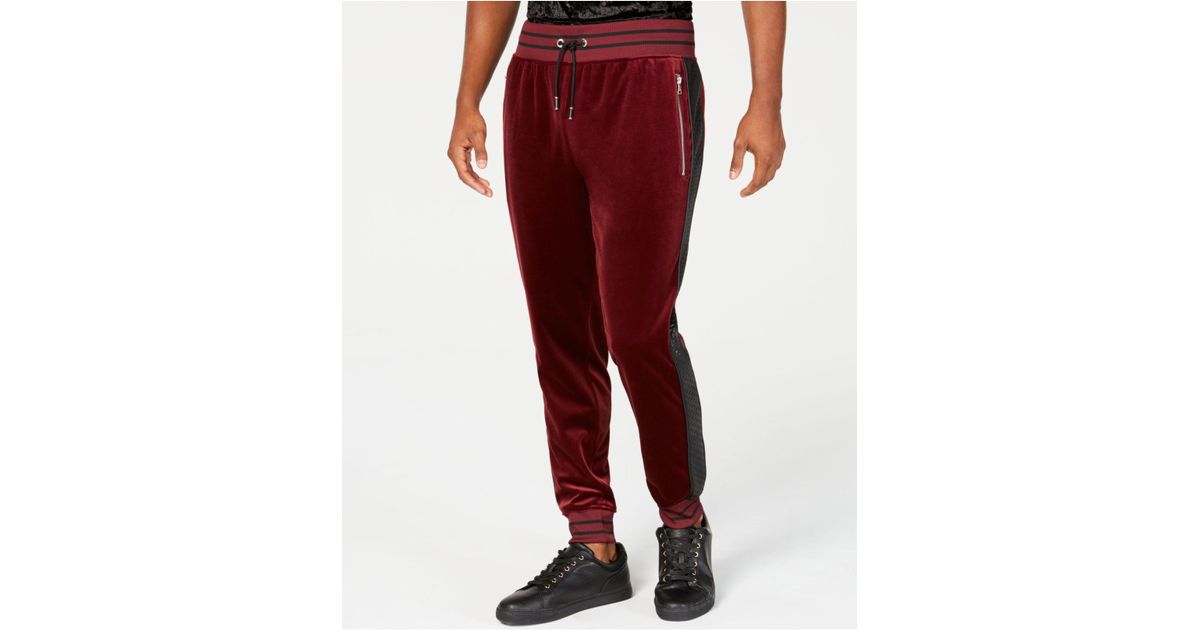 INC International Concepts Synthetic Velour Side Stripe Jogger Pants, Created For Macy's in Red