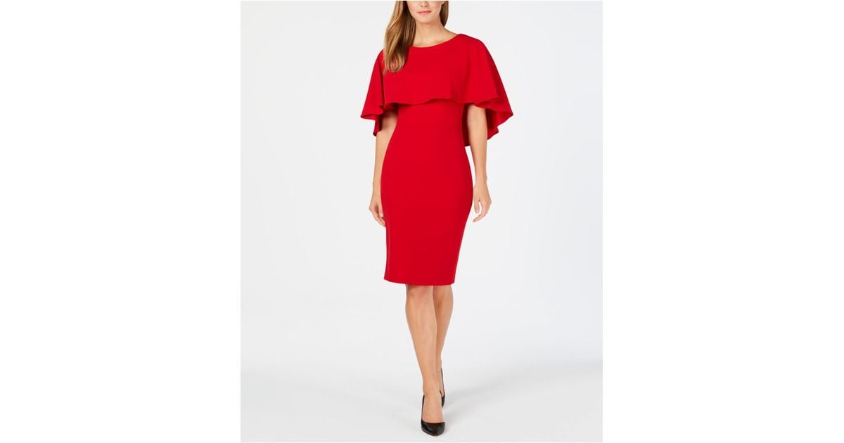 Calvin Klein Popover-cape Sheath Dress in Red | Lyst