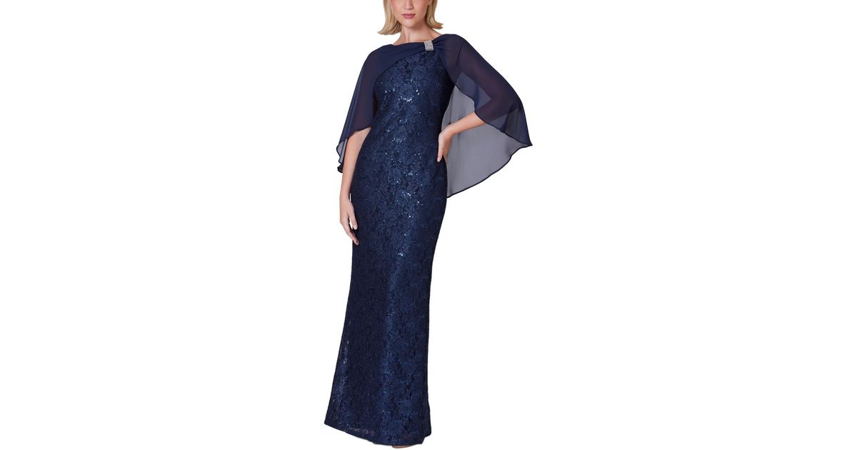 Jessica Howard Petite Embellished Capelet Gown in Blue Lyst