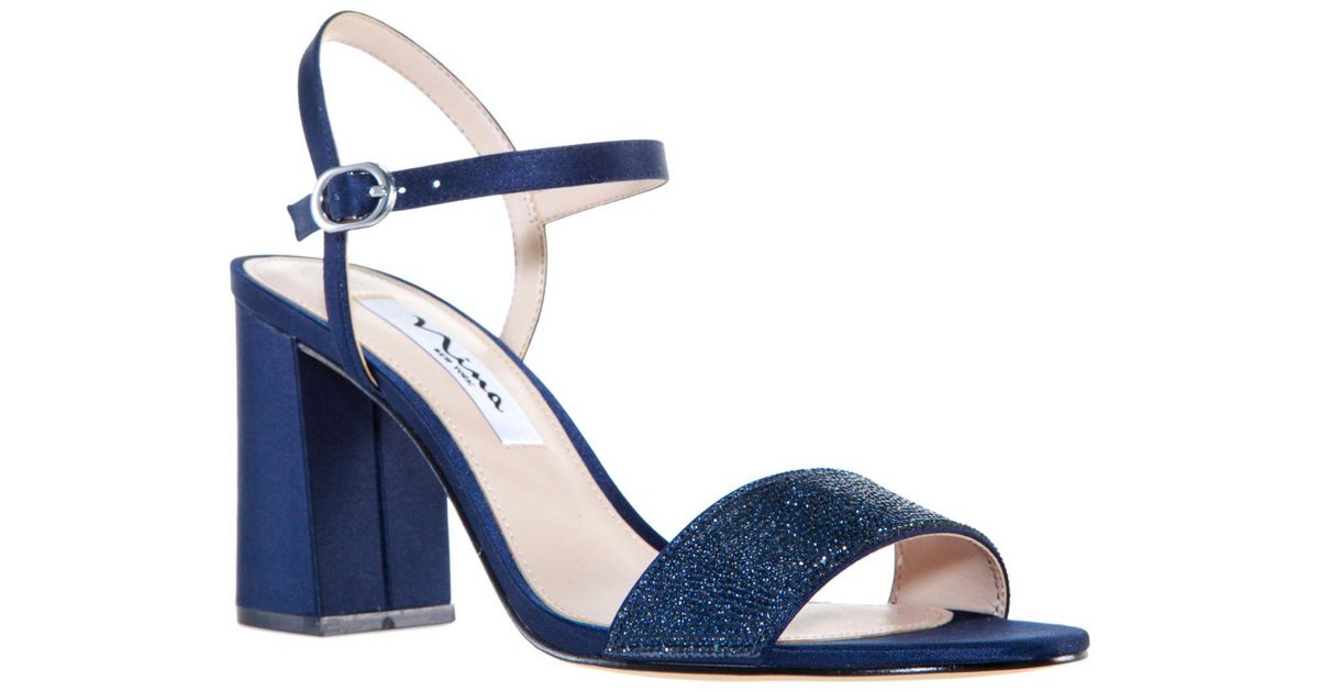 Nina Satin Haven Block Heel Dress Sandals in Navy (Blue) Lyst