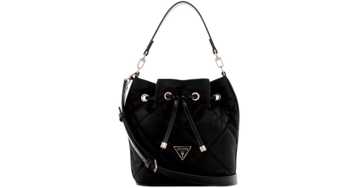 Guess Synthetic Little Bay Quilted Drawstring Bucket Bag in Black Lyst