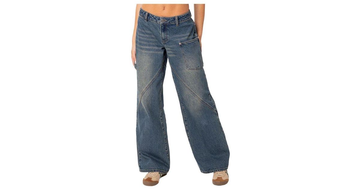 Edikted Serena Low Rise Carpenter Jeans in Blue Lyst