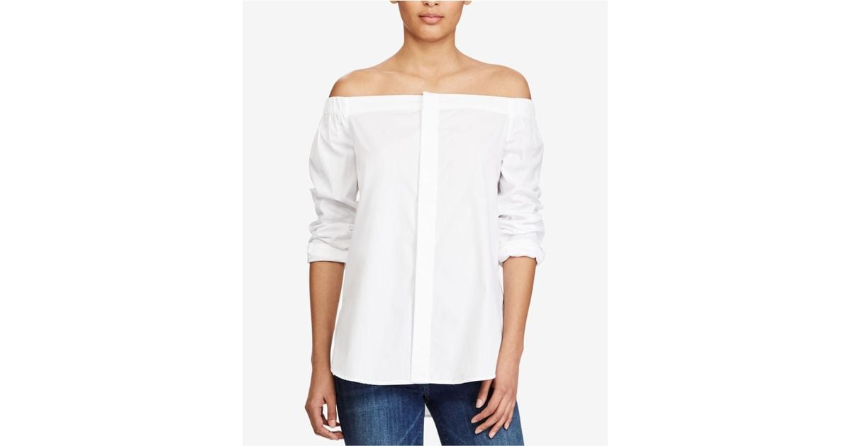 Polo Ralph Lauren Off-the-shoulder Broadcloth Cotton Top in White | Lyst