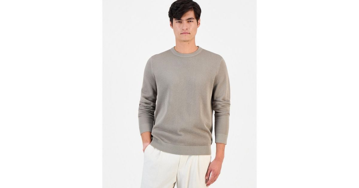 Alfani Linen Texture Crew Long-sleeve Sweater in Gray for Men | Lyst