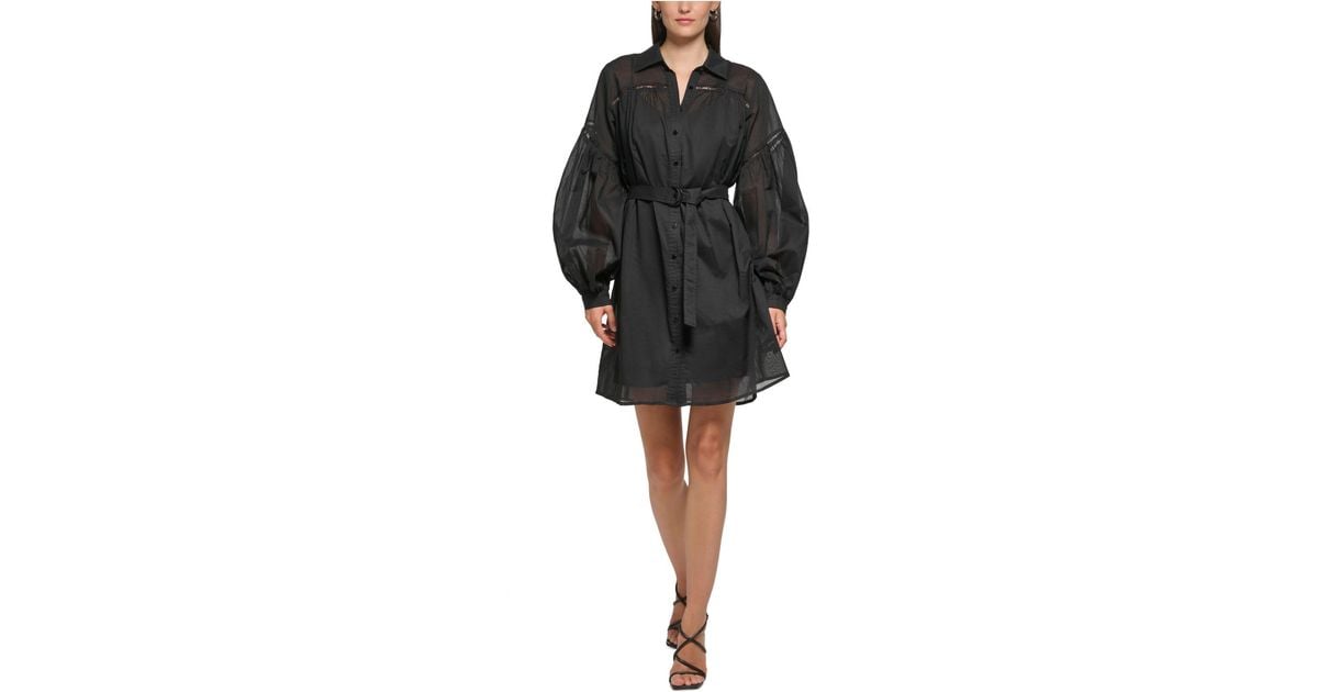 Karl Lagerfeld Long-sleeve Voile Shirt Dress in Black | Lyst