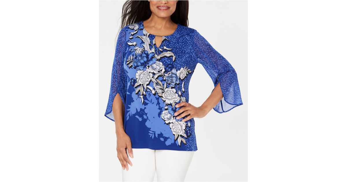 Macy's Jm Collection Petite Embellished Split-sleeve Top, Created For in  Blue