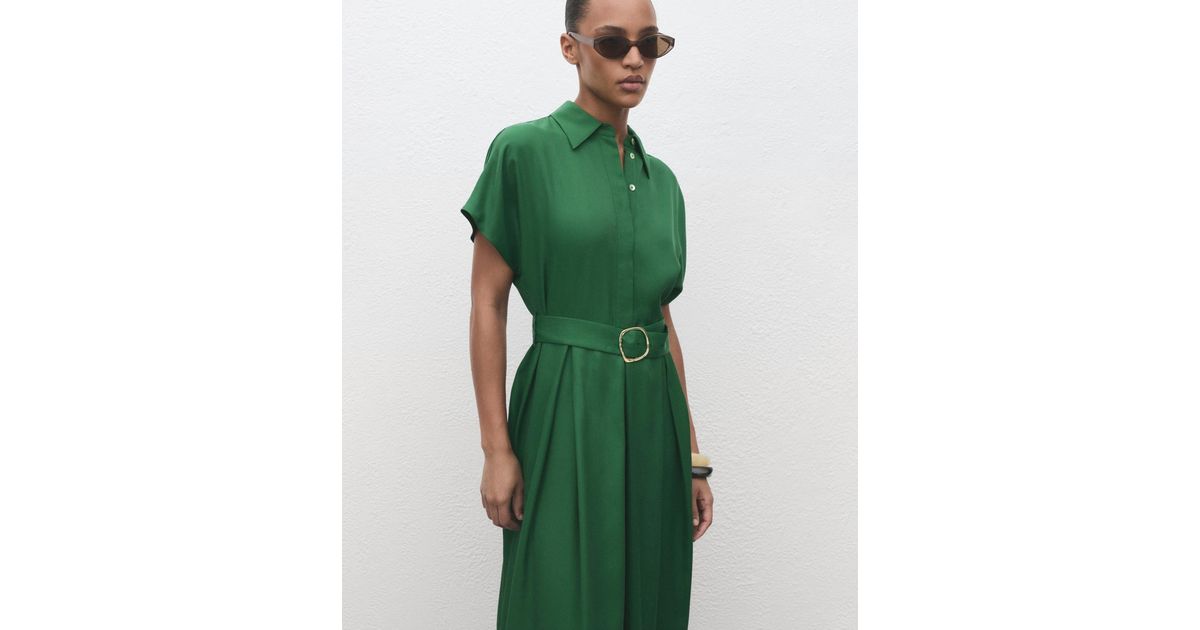 slim fit dress slacks Linen and lyocell blend belted shirt dress