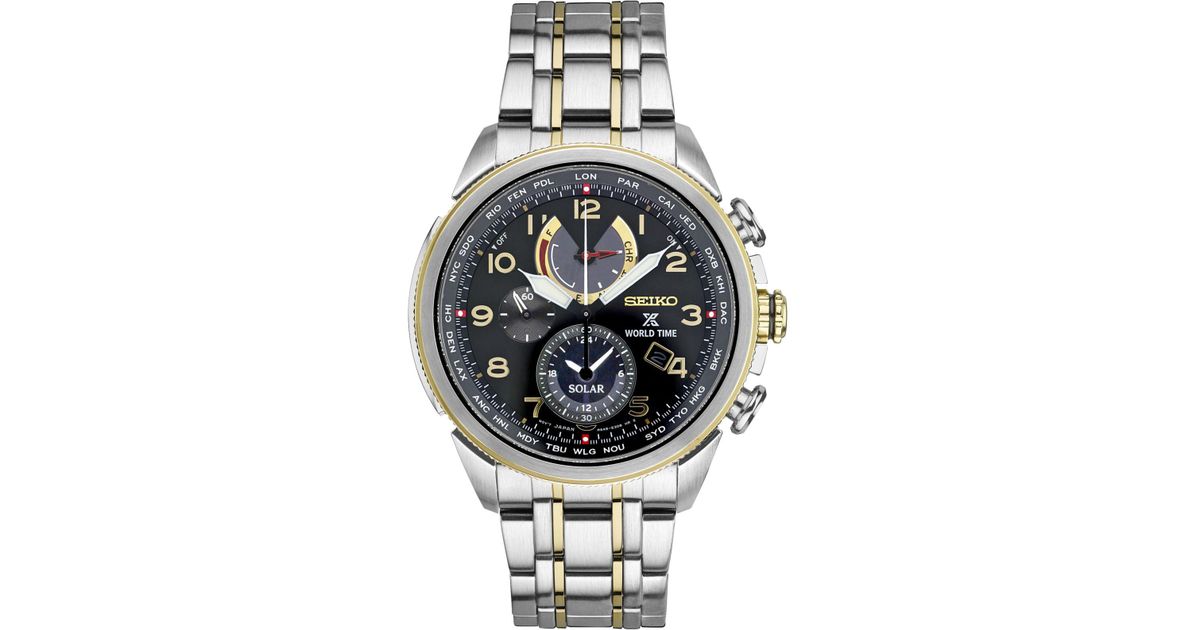 seiko men's solar chronograph prospex world time stainless steel bracelet watch 42mm ssc508