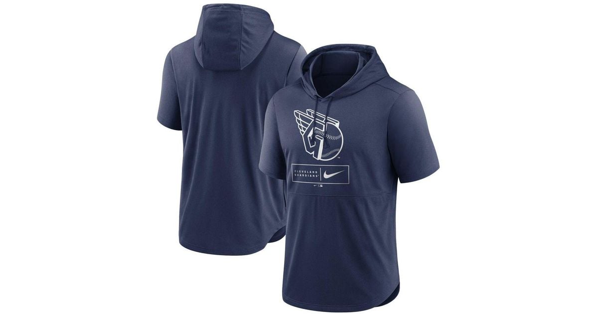 Nike Synthetic Navy Cleveland Guardians Logo Lockup Performance Shortsleeved Pullover Hoodie in