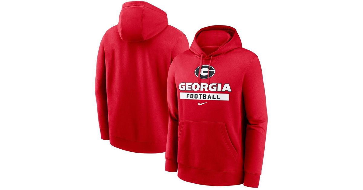 Nike Georgia Bulldogs Football Stack Club Fleece Pullover Hoodie in Red ...