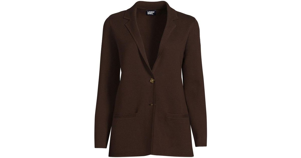 Lands' End Fine Gauge Cotton Button Front Blazer Sweater in Brown Lyst