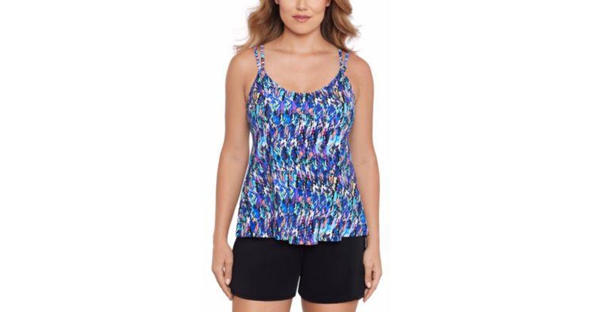 Swim Solutions Printed Pleat Front Tankini Pull On Swim Shorts Created