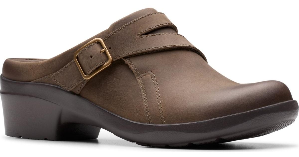Clarks Angie Braley Round Toe Mules in Brown | Lyst
