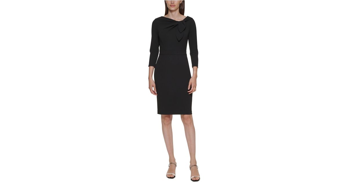 Calvin Klein Scuba-crepe Bow-neck Sheath Dress in Black | Lyst