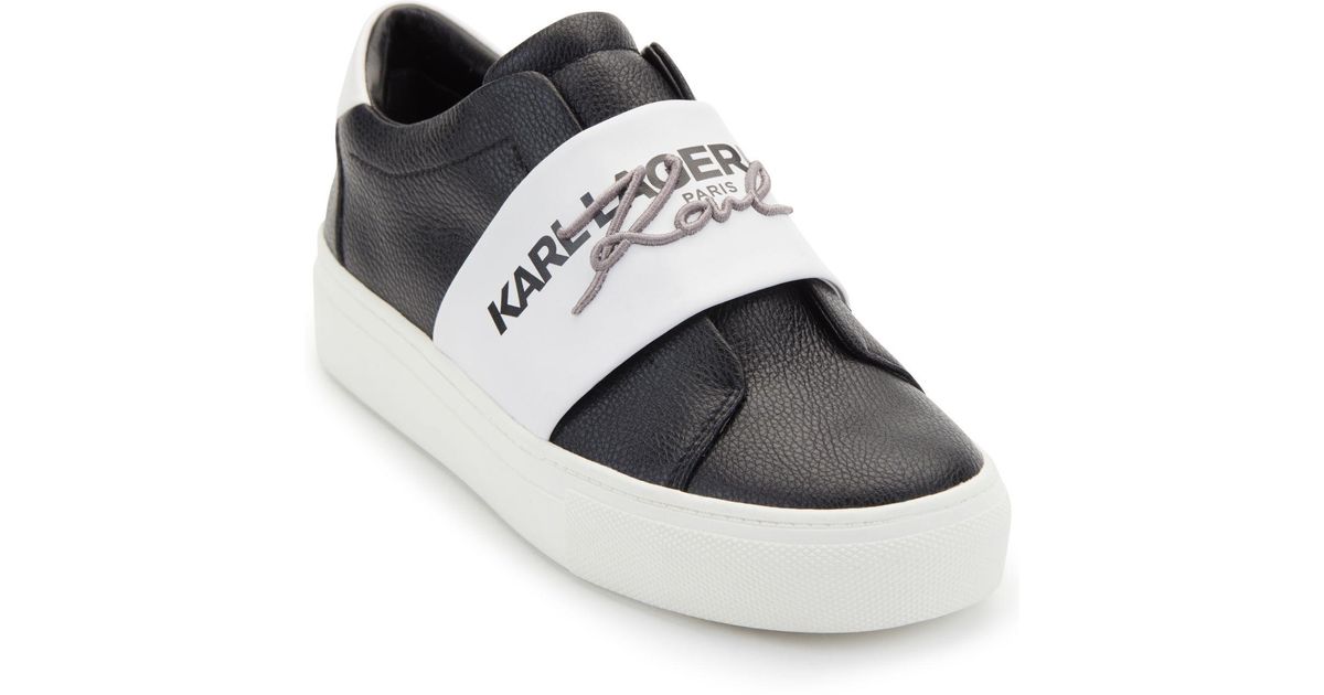 Karl Lagerfeld Leather Cameli Slip-on Sneakers in Black/White (Black ...