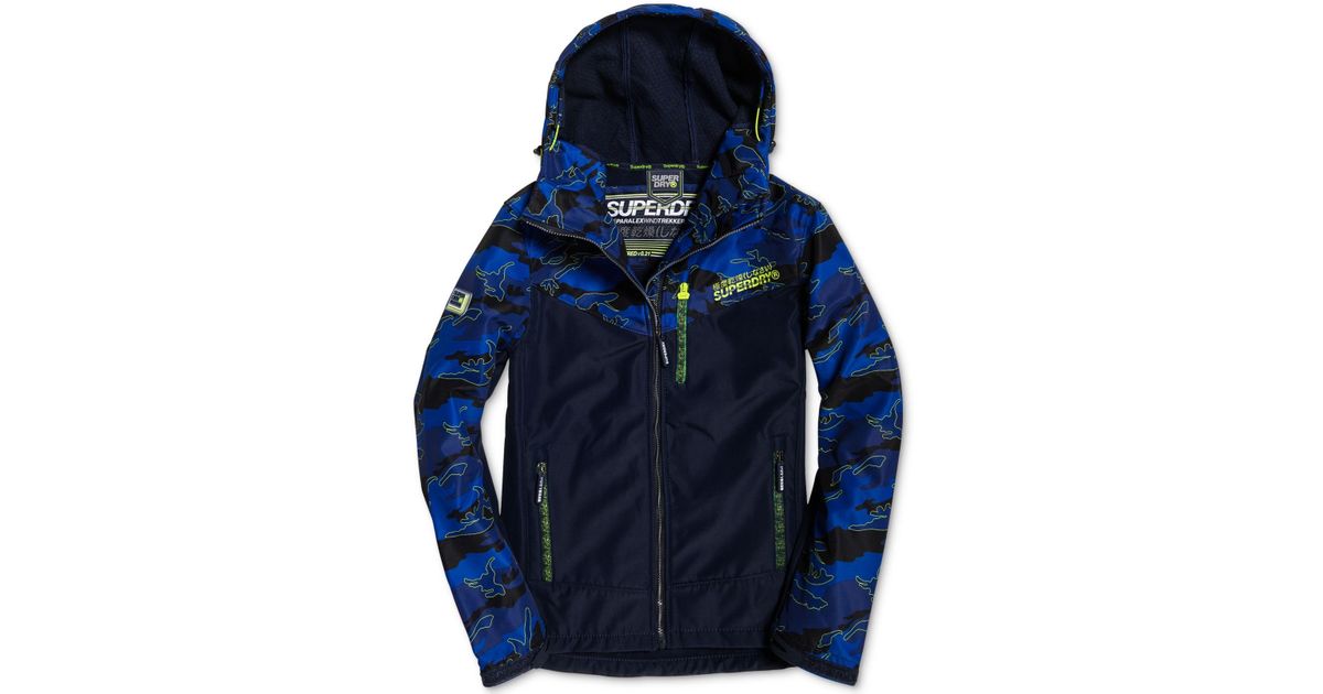 Superdry Sport Men's Blue Tone Camo/Navy Paralex Windtrekker Zip Hooded Jacket