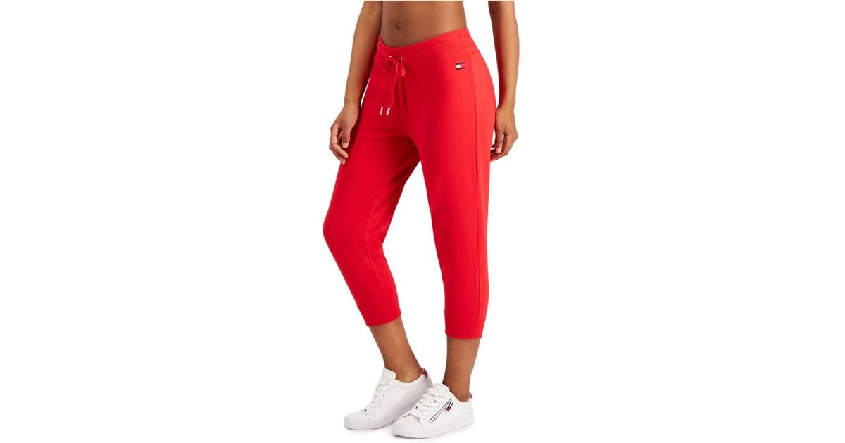 Tommy Hilfiger Cotton Sport Signature Slim-leg Capri Pants in Scarlet (Red) - Lyst
