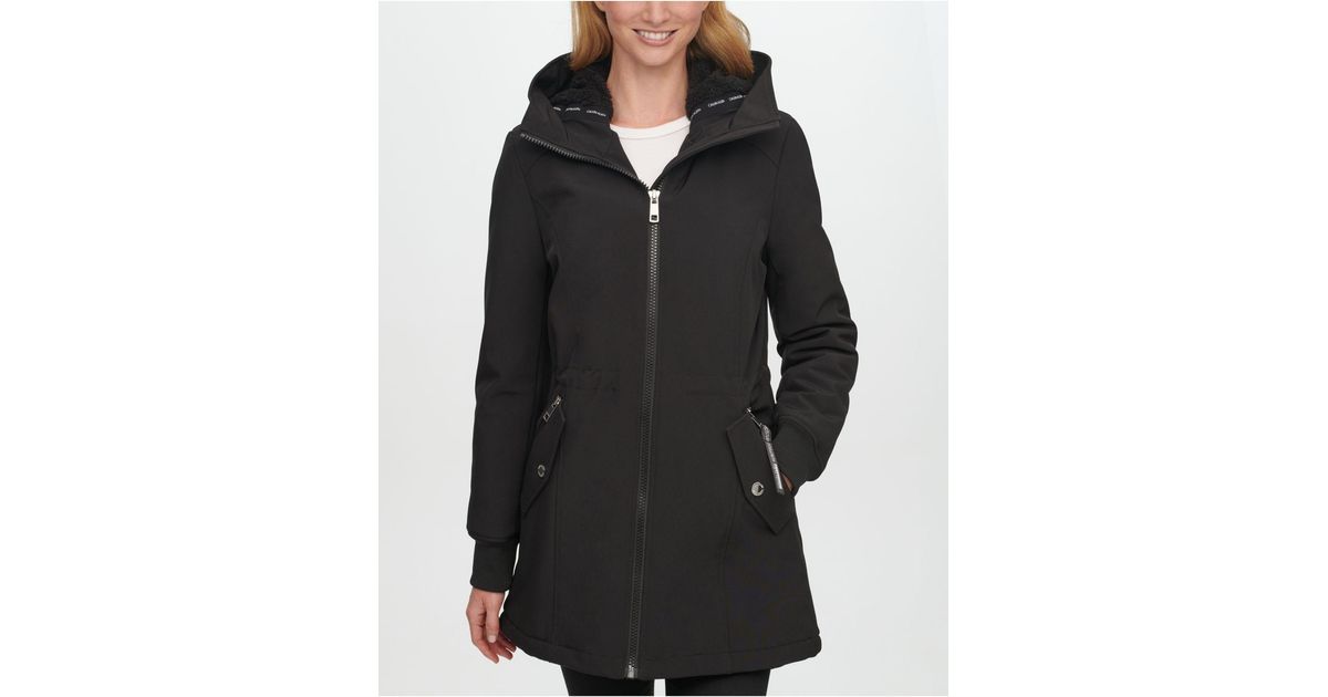 Calvin Klein Fleece-lined Hooded Raincoat in Black | Lyst