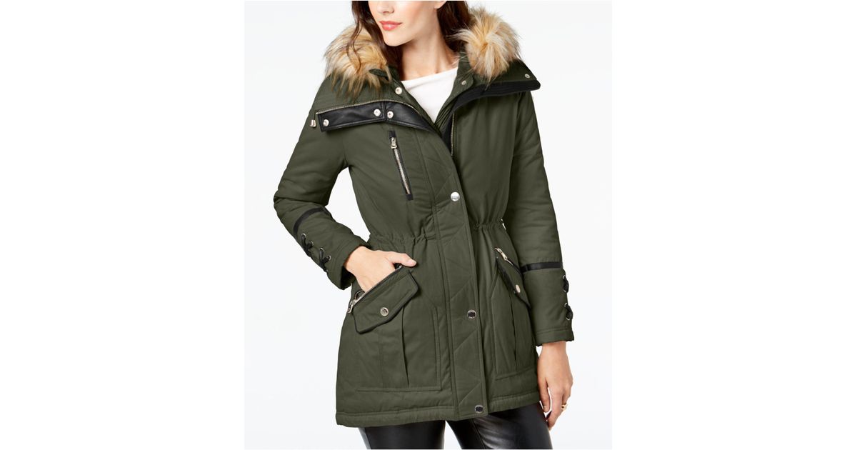 guess faux fur hooded anorak jacket