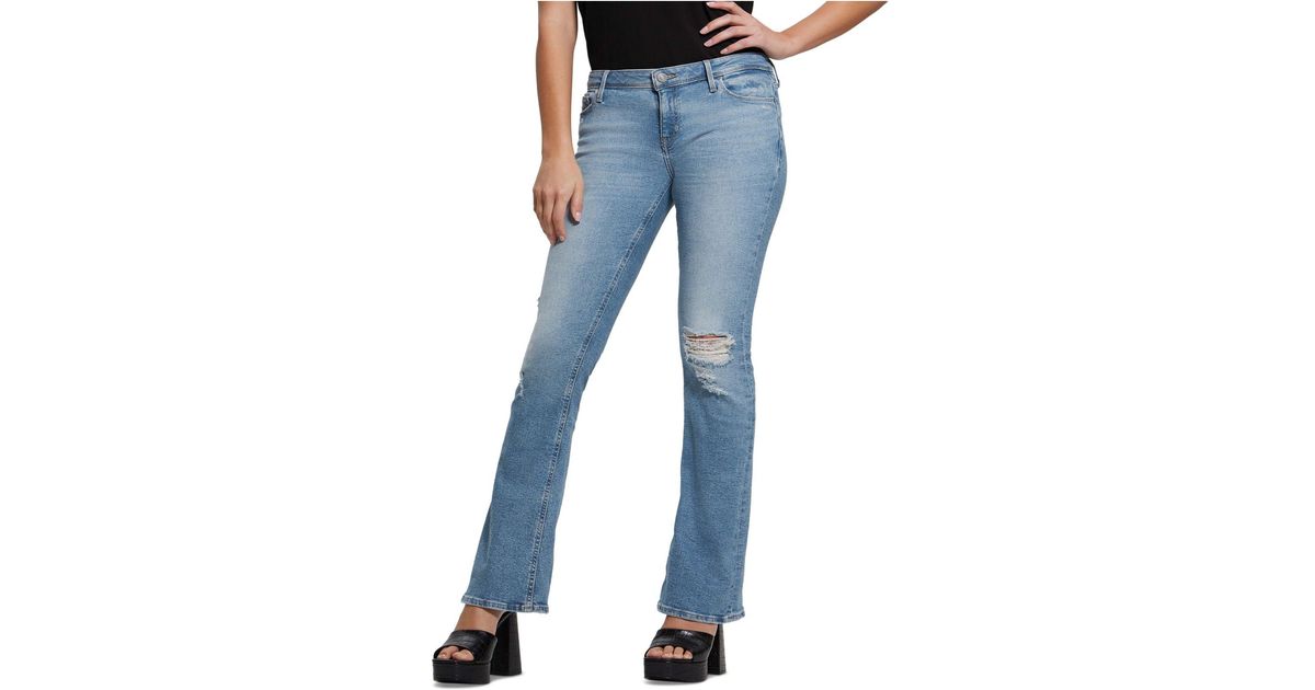 Guess Eco Ryder Distressed Low-rise Flare Jeans in Blue | Lyst