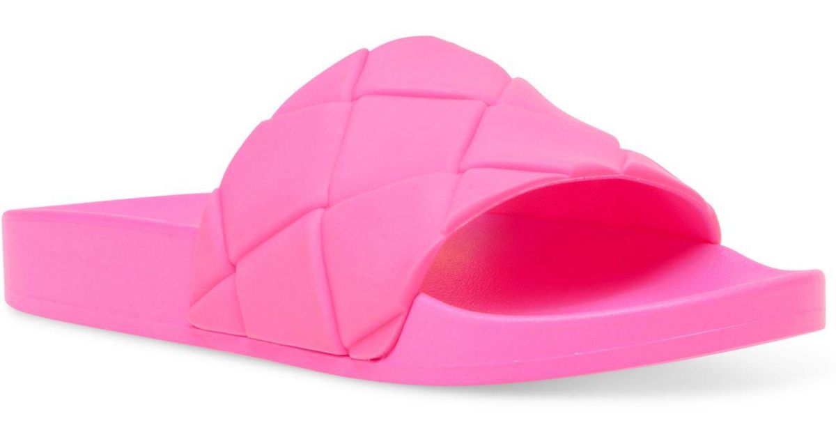 Steve Madden Soulful Quilted Pool Slides in Neon Pink (Pink) | Lyst