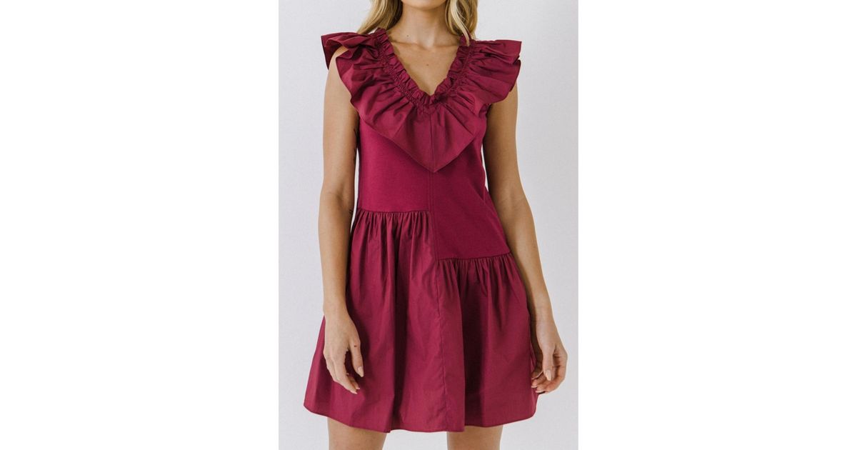 English Factory Mixed Media Ruffle Detail Dress in Red Lyst