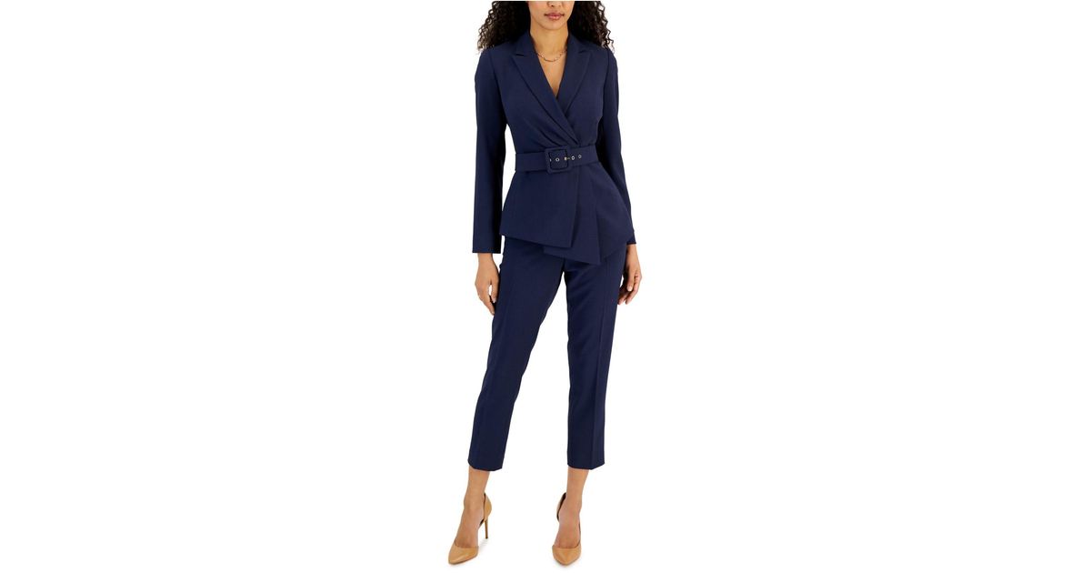 Tahari Synthetic Belted Pantsuit in Navy (Blue) | Lyst