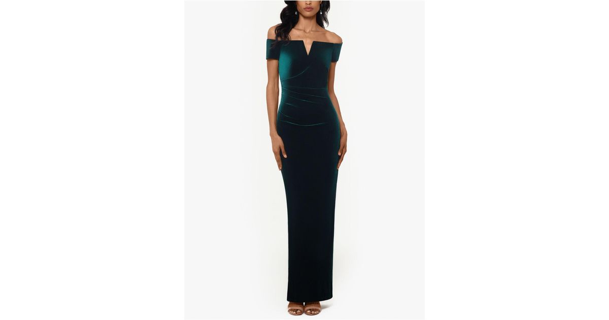 Xscape X By Velvet Off-the-shoulder Gown in Green | Lyst