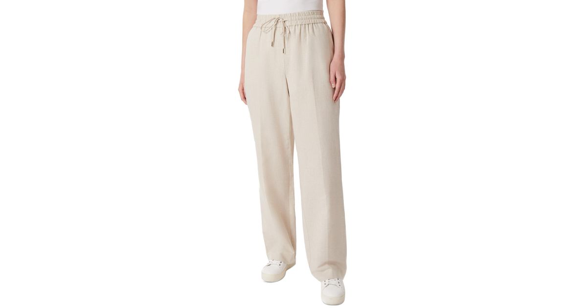 Jones New York Pull-on Drawstring Wide-leg Trousers in Natural