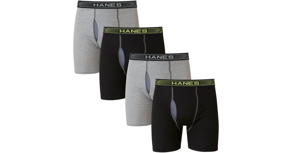 Hanes Cotton Ultimate 4pk. Sport Boxer Briefs in Black/Grey (Black) for