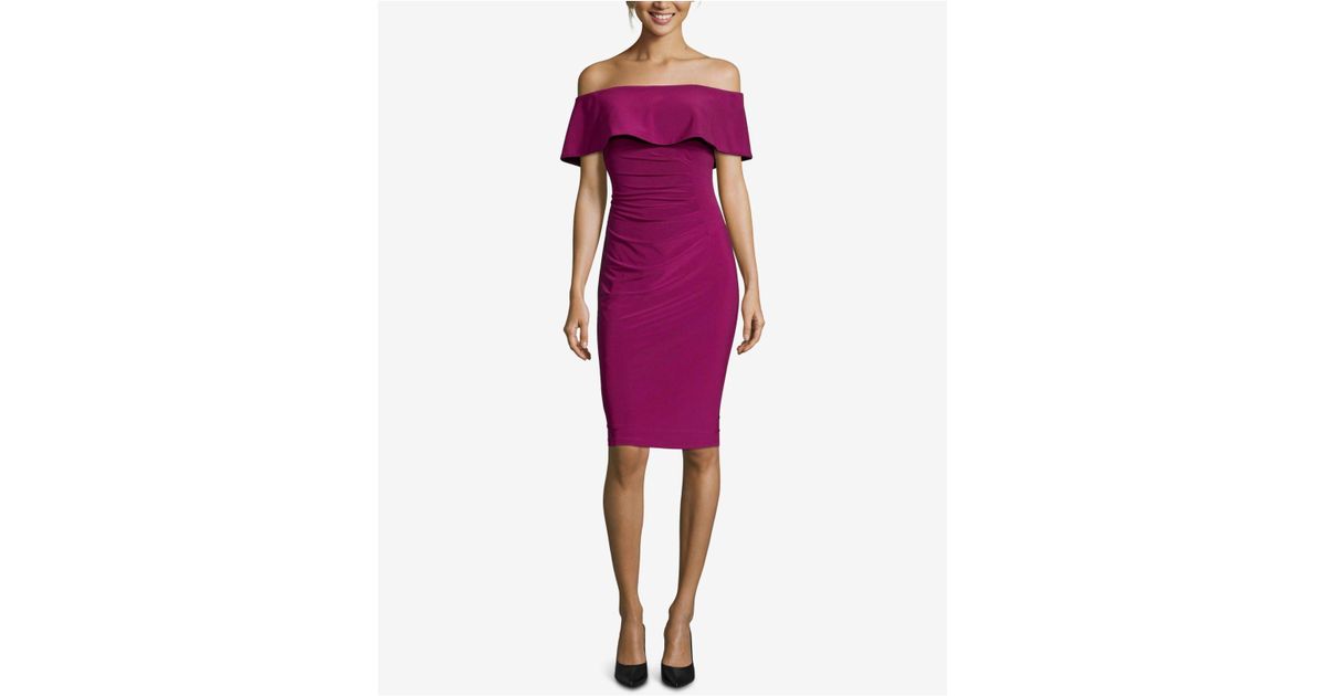 xscape strapless ruffle flounce dress