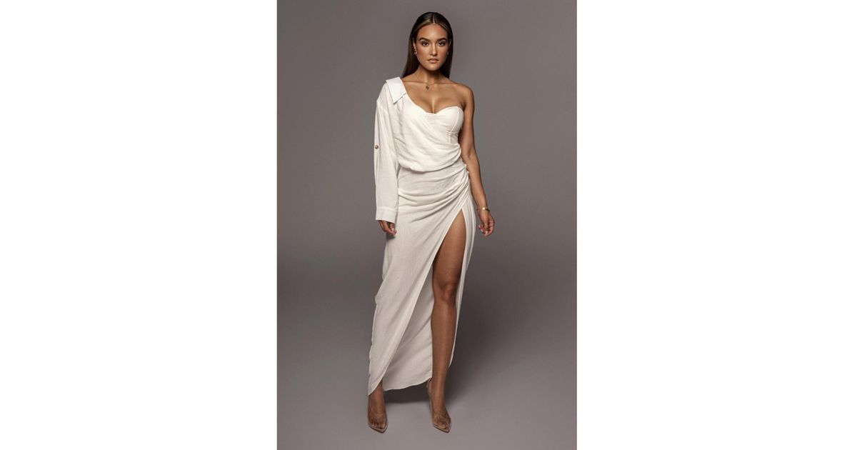 knee length dresses for ladies White Evita Linen Draped Dress main image 0