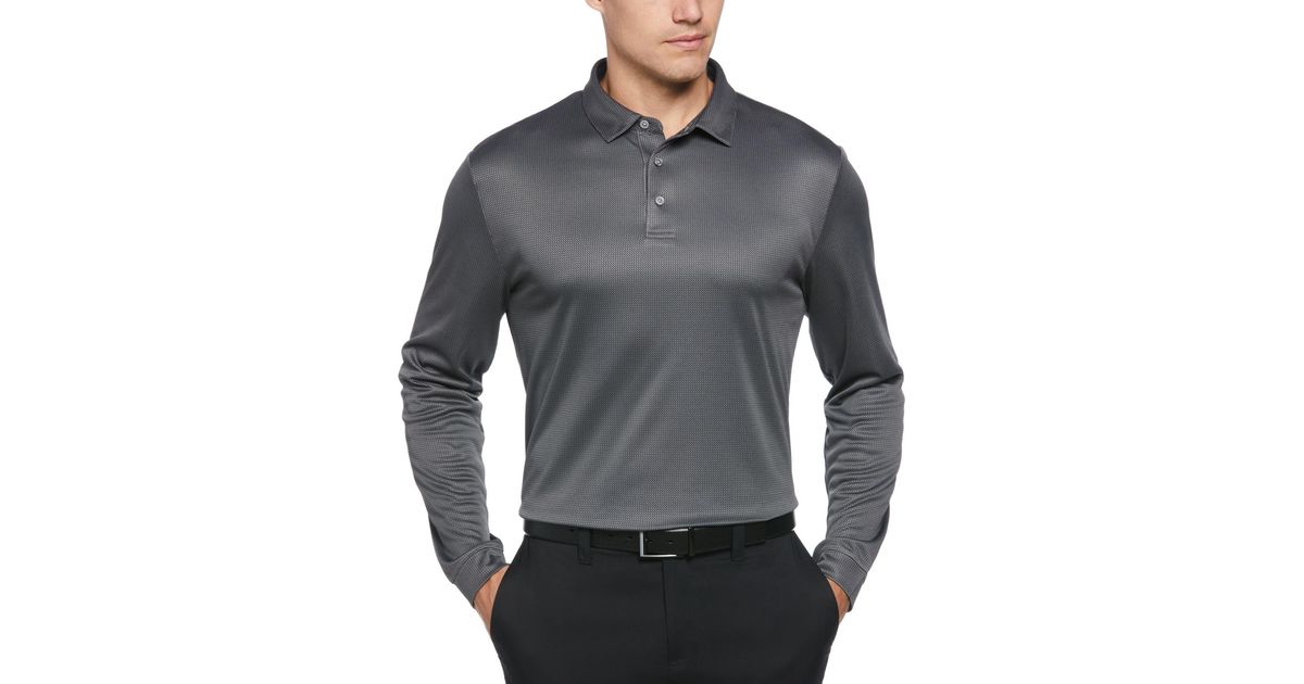 PGA TOUR Mini Jacquard Long Sleeve Golf Polo Shirt in Gray for Men | Lyst