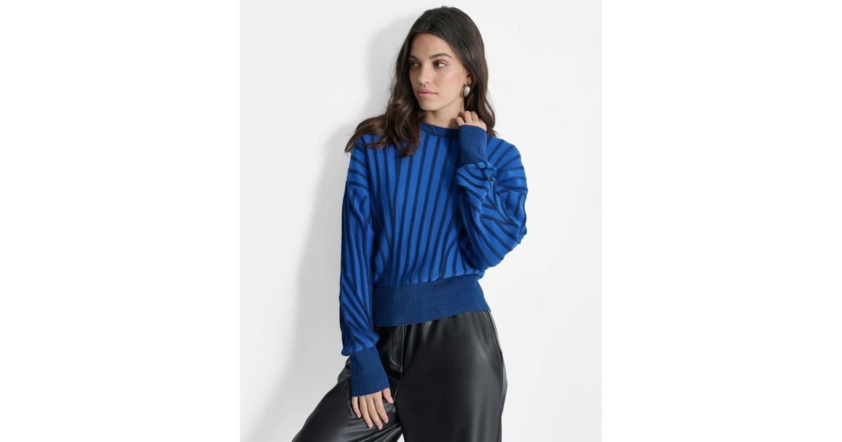 DKNY Striped Dropped-sleeve Crewneck Sweater in Blue | Lyst