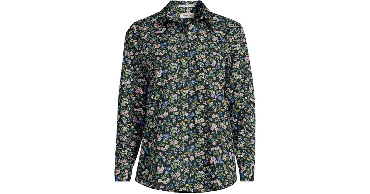 Lands' End No Iron Button Front Shirt in Green | Lyst