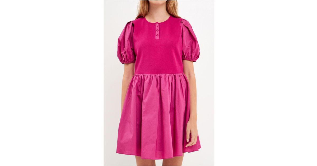 English Factory Mixed Media Henley Mini Dress in Pink Lyst