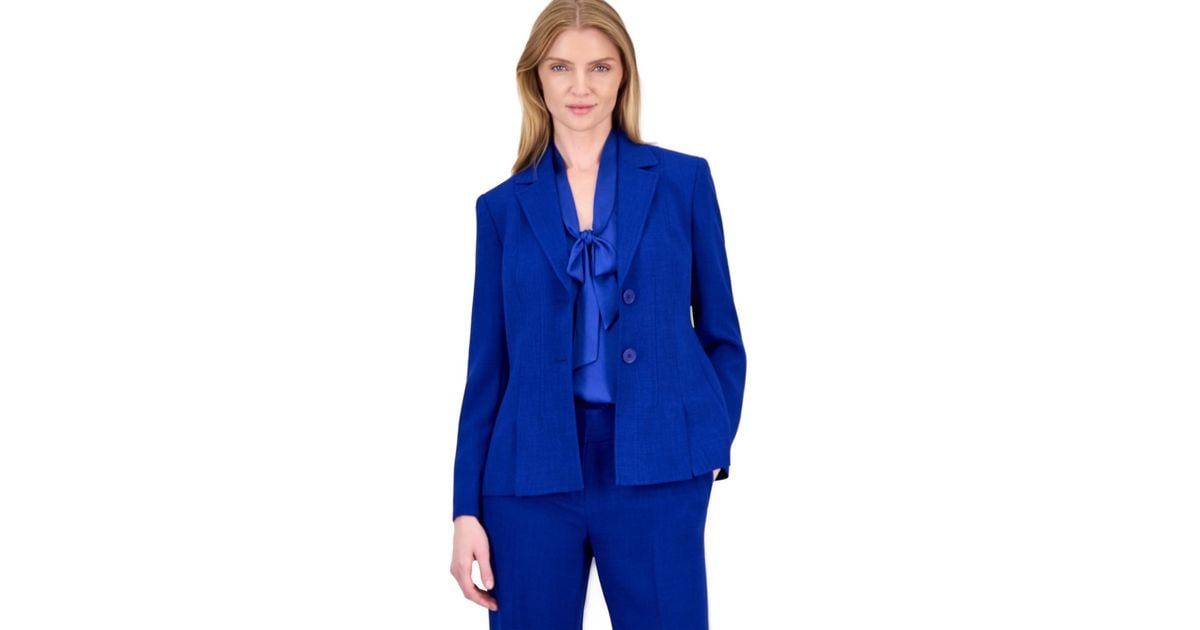 Kasper Pebble Crepe Notch-collar Long-sleeve Blazer in Blue | Lyst
