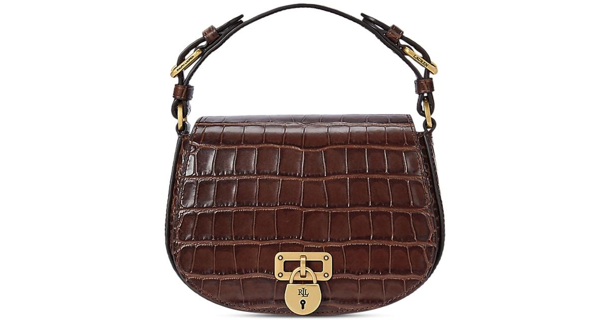 Ralph Lauren Tanner Small Embossed Leather Shoulder Bag in Brown