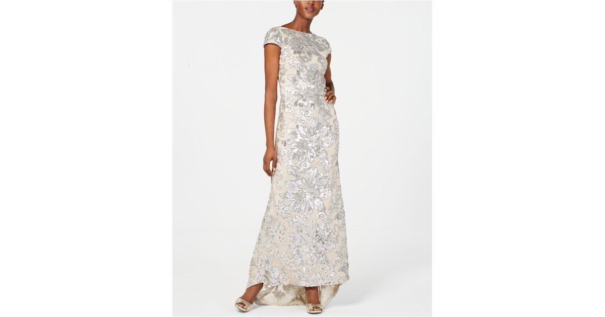 Calvin Klein Embellished Cowl-back Gown, Nude, 4 in Metallic | Lyst