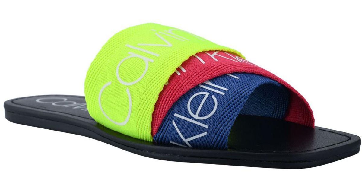 Calvin Klein Bainy Logo Flat Sandals in Blue Lyst